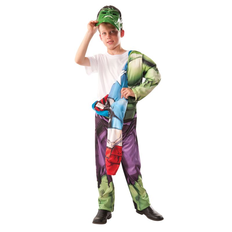 Jucarii, Copii si Bebe - Jucarii si jocuri - Jucarii de rol - Masti si costume copii - Costum reversibil Hulk si Captain America cu muschi pentru baieti 140-150 cm 8-10 ani - Infinity.ro