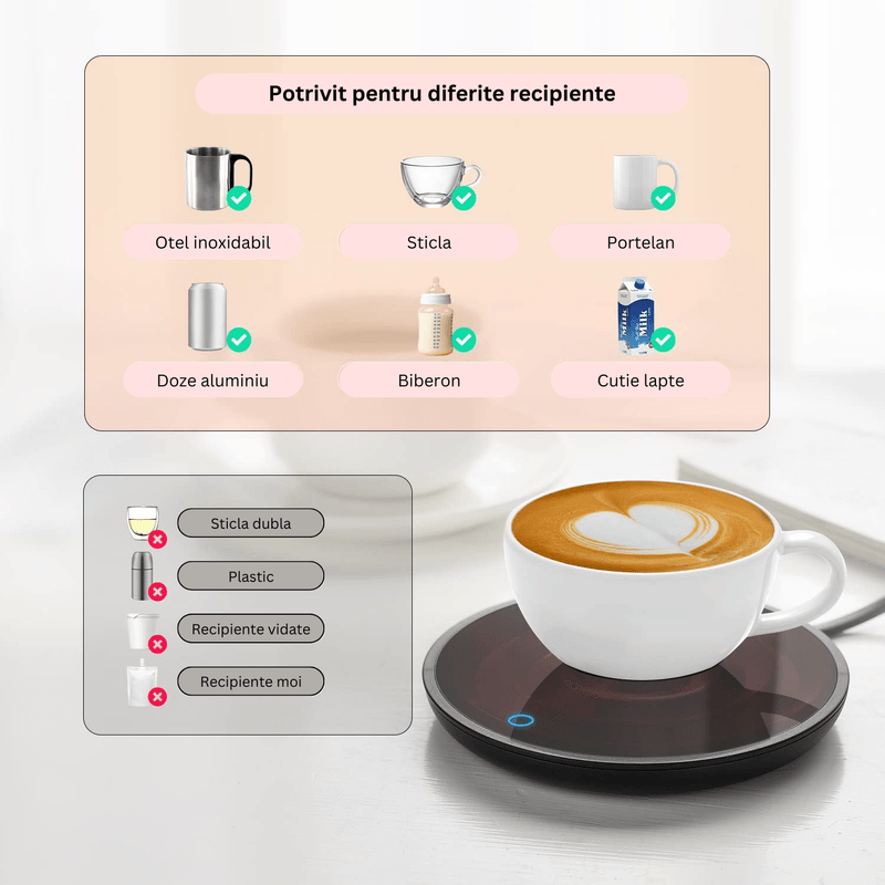 Casa si Gradina - Bucatarie si vesela - Accesorii bar - Termosuri si Cani termos - Incalzitor electric inteligent cana cafea, ceai si altele, cu doua setari de temperaturi si oprire automata - Infinity.ro