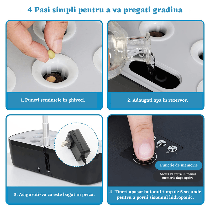 Casa si Gradina - Gradinarit si plante - Plante si ghivece - Ghivece si suporturi - Sistem de cultivare hidroponica, 12 plante, temporizator automat, lumini LED, inaltime reglabila, rezervor apa 4 L - Infinity.ro
