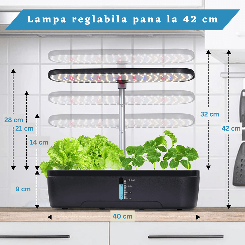 Casa si Gradina - Gradinarit si plante - Plante si ghivece - Ghivece si suporturi - Sistem de cultivare hidroponica, 12 plante, temporizator automat, lumini LED, inaltime reglabila, rezervor apa 4 L - Infinity.ro