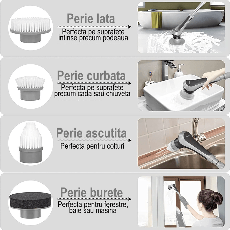 Electronice si Electrocasnice - Ingrijirea locuintei - Mopuri electrice - Perie de curatare electrica, maner extensibil, 10 capete de schimb, pentru bucatarie, baie, ferestre, masina - Infinity.ro