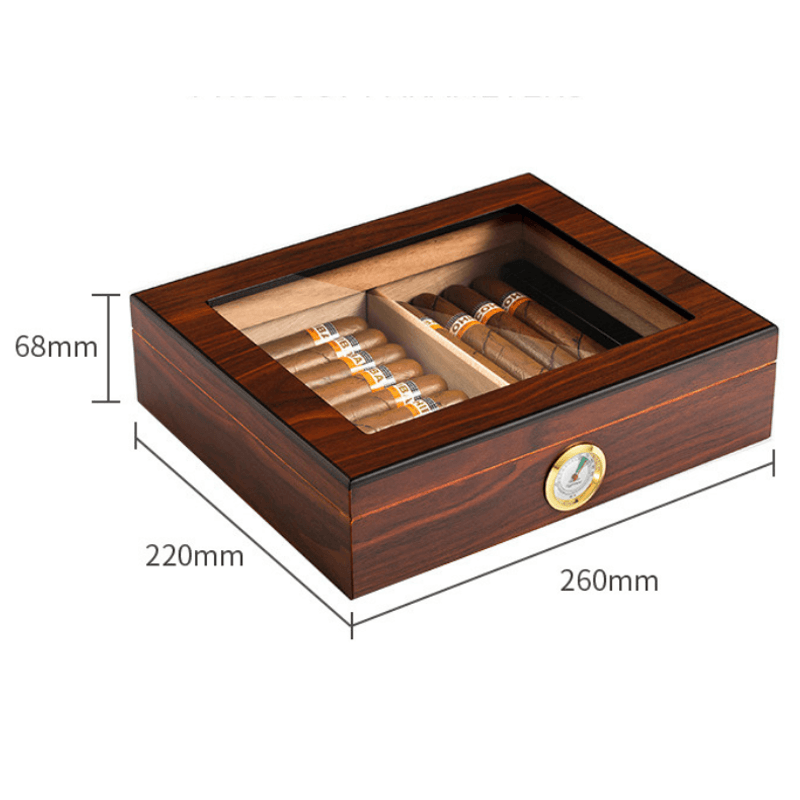 Casa si Gradina - Mobilier - Organizare si depozitare - Cutii depozitare - Humidor trabucuri din cedru cu umidificator, higrometru si blat de sticla pentru 20-25 de trabucuri - Infinity.ro