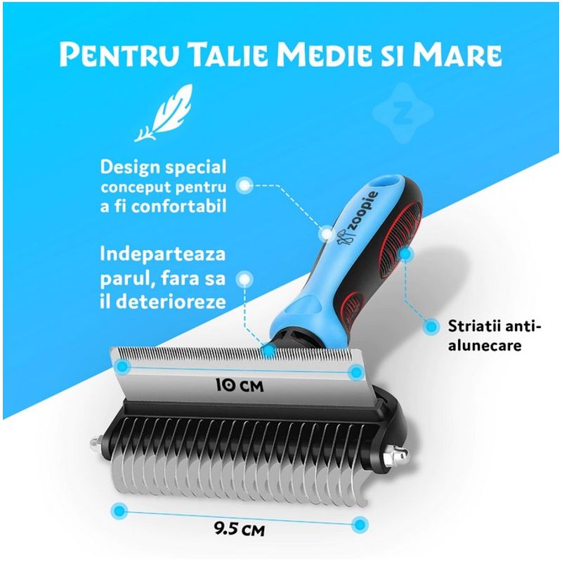 Petshop - Ingrijire si Igiena - Produse uz extern - Perii si manusi - Tesala si Perie trimmer 2 in 1 Animale, PROpets, Anti-naparlire, Descalcire blana, pentru tuns par scurt si lung, L - Infinity.ro