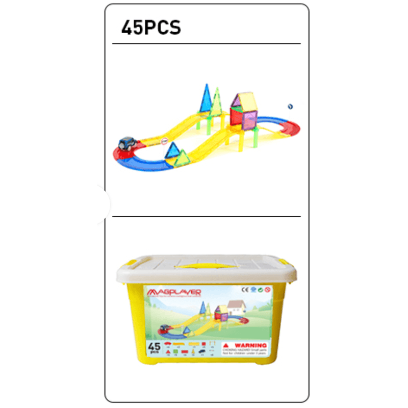 Jucarii, Copii si Bebe - Jucarii si jocuri - Seturi de constructie si cuburi - Seturi de constructie - Set de constructie magnetic 3D - Circuit masinute (45 piese) - Infinity.ro