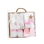 Fashion, accesorii si bijuterii - Copii - Imbracaminte copii - Treninguri si compleuri copii - Set cadou nou nascuti 5 piese din bambus model elefantel - alb si roz - Infinity.ro