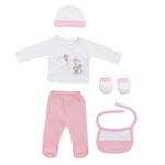 Fashion, accesorii si bijuterii - Copii - Imbracaminte copii - Treninguri si compleuri copii - Set cadou nou nascuti 5 piese din bambus model elefantel - alb si roz - Infinity.ro