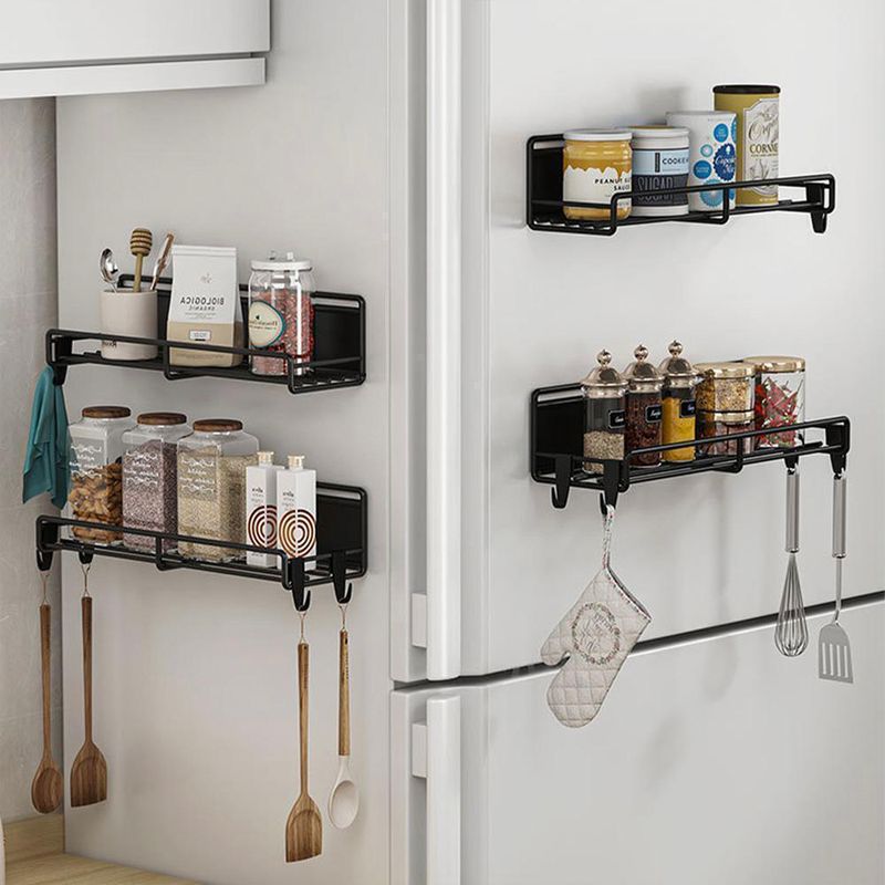 Casa si Gradina - Mobilier - Biblioteci si rafturi - Rafturi - Set 2 rafturi magnetice, Quasar & Co.®, 5 carlige, pretabil condimente, 28,5x8x7 cm/29x9x7,5 cm, metal, negru - Infinity.ro