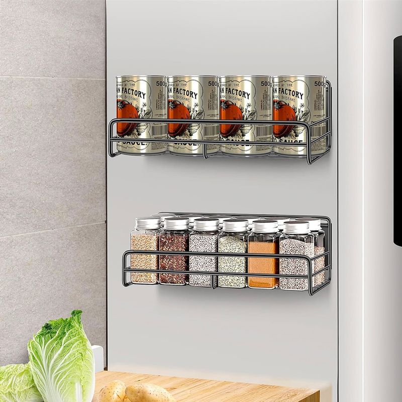 Casa si Gradina - Mobilier - Biblioteci si rafturi - Rafturi - Set 2 rafturi magnetice, Quasar & Co.®, 5 carlige, pretabil condimente, 28,5x8x7 cm/29x9x7,5 cm, metal, negru - Infinity.ro
