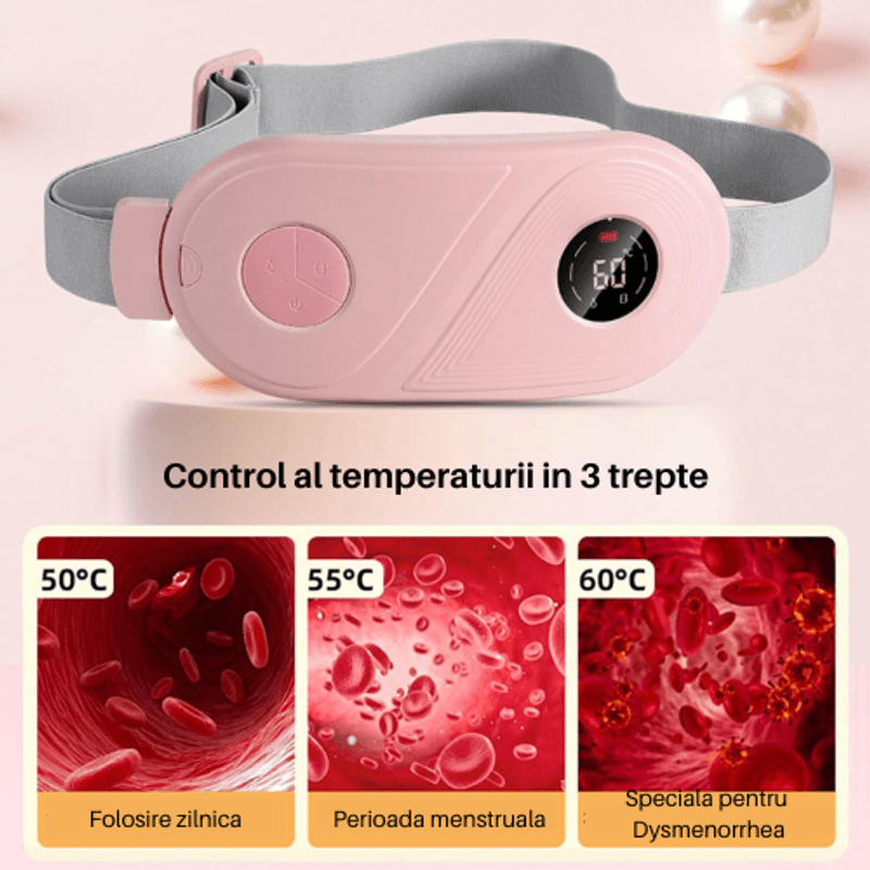 Ingrijire personala si Cosmetice - Sanatate si wellness - Articole wellness - Aparate si dispozitive de masaj - Centura abdominala pentru incalzire, masaj, anti dureri menstruale si lombare, Portabil, Acumulator 1800 mAh, Roz - Infinity.ro