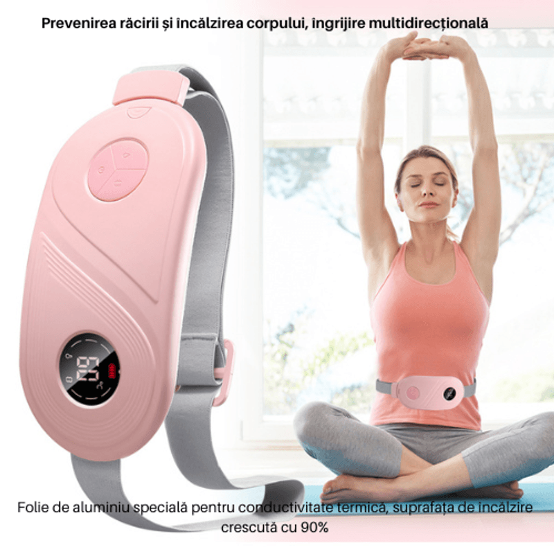 Ingrijire personala si Cosmetice - Sanatate si wellness - Articole wellness - Aparate si dispozitive de masaj - Centura abdominala pentru incalzire, masaj, anti dureri menstruale si lombare, Portabil, Acumulator 1800 mAh, Roz - Infinity.ro