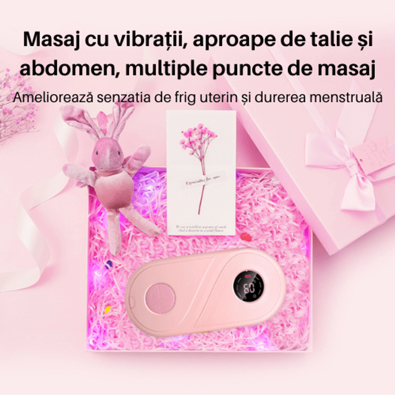 Ingrijire personala si Cosmetice - Sanatate si wellness - Articole wellness - Aparate si dispozitive de masaj - Centura abdominala pentru incalzire, masaj, anti dureri menstruale si lombare, Portabil, Acumulator 1800 mAh, Roz - Infinity.ro