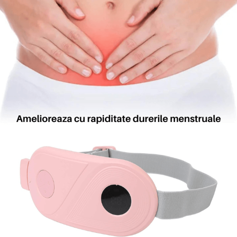 Ingrijire personala si Cosmetice - Sanatate si wellness - Articole wellness - Aparate si dispozitive de masaj - Centura abdominala pentru incalzire, masaj, anti dureri menstruale si lombare, Portabil, Acumulator 1800 mAh, Roz - Infinity.ro