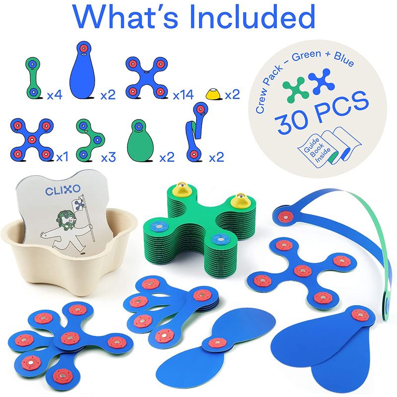 Jucarii, Copii si Bebe - Jucarii si jocuri - Seturi de constructie si cuburi - Seturi de constructie - Set Clixo de construit cu magnet, Itsy pack Blue-Green 30 - Infinity.ro