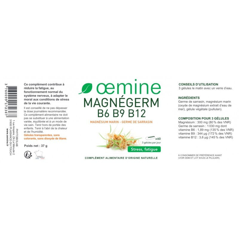 Ingrijire personala si Cosmetice - Sanatate si wellness - Suplimente alimentare - Vitamine si minerale - Oemine Magnegerm Magneziu, germeni, B6 B9 B12 - 60 Capsule - Infinity.ro
