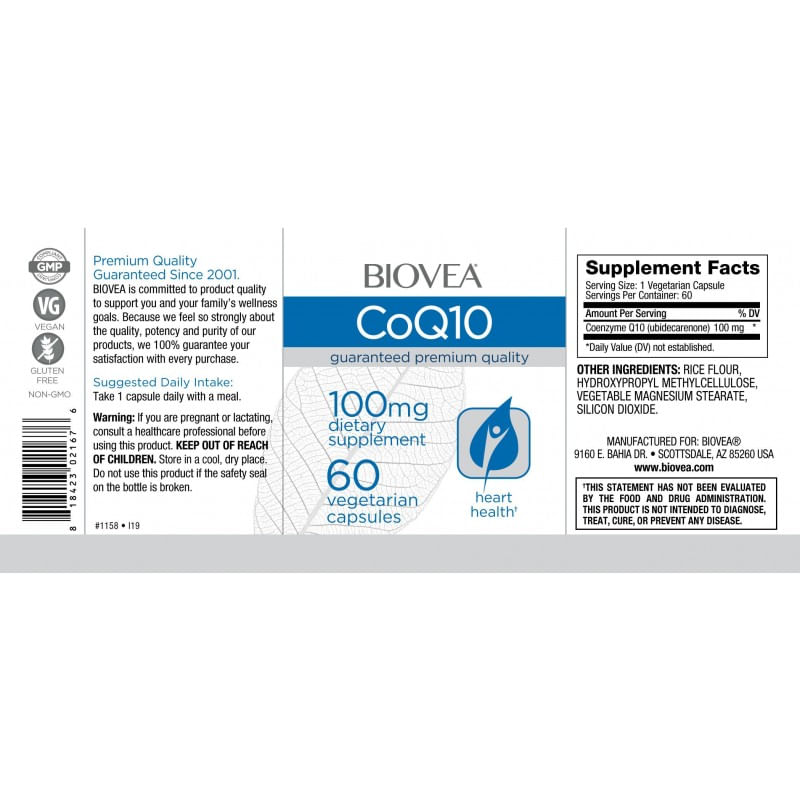 Ingrijire personala si Cosmetice - Sanatate si wellness - Suplimente alimentare - Vitamine si minerale - Biovea Coenzima Q10 (CoQ10) 100mg 60 Capsule vegetariene - Infinity.ro