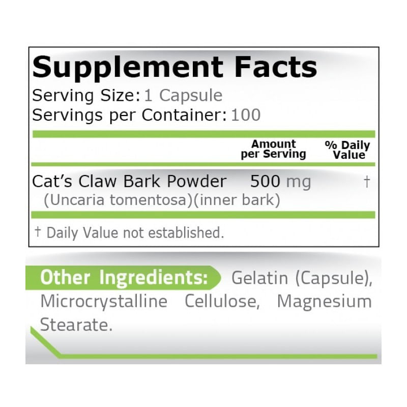 Ingrijire personala si Cosmetice - Sanatate si wellness - Suplimente alimentare - Vitamine si minerale - Pure Nutrition USA Cat's Claw (Gheara Pisicii) 500mg 100 capsule - Infinity.ro