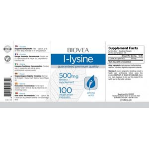 Biovea L-LYSINE (L-Lizina) 500mg 100 Capsule