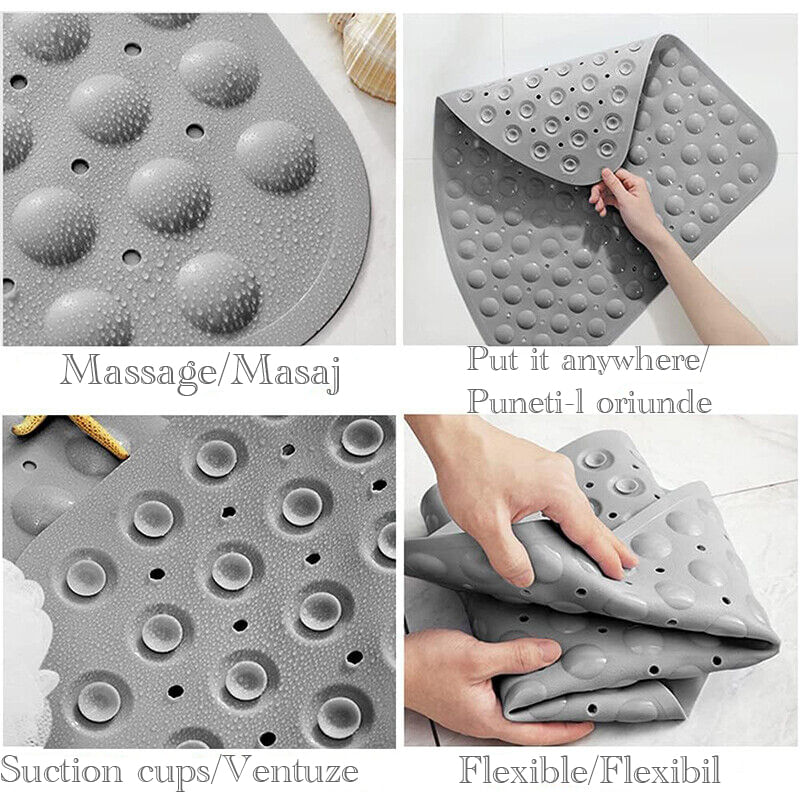 Casa si Gradina - Textile si covoare - Covoare - Covorase baie - Covor de dus,  Quasar & Co.®, de colt, antiderapant, cu ventuze fixare, 54x54 cm, PVC, gri - Infinity.ro
