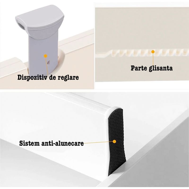 Casa si Gradina - Mobilier - Organizare si depozitare - Organizatoare pentru sertare si dulapuri - Set 4 organizatoare reglabile pentru sertar,Quasar & Co.®,antialunecare/blocare,extensibile, h 10cm,38-54cm,plastic,alb - Infinity.ro
