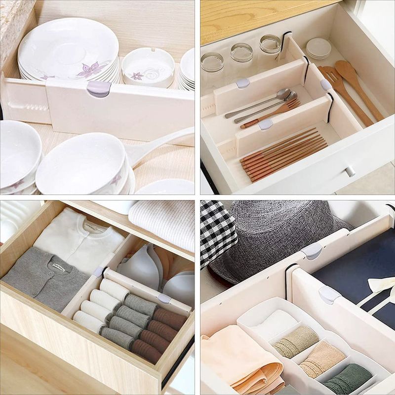 Casa si Gradina - Mobilier - Organizare si depozitare - Organizatoare pentru sertare si dulapuri - Set 4 organizatoare reglabile pentru sertar,Quasar & Co.®,antialunecare/blocare,extensibile, h 10cm,38-54cm,plastic,alb - Infinity.ro