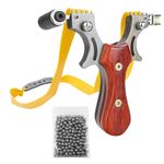 Sport si Outdoor - Camping - Cutite, bricege si accesorii - Cutite si bricege - Prastie cu laser IdeallStore®, Sling Queen, metalic, 11.5 cm, cu boloboc, maner lemn, maro, 100 bile 7 mm incluse - Infinity.ro