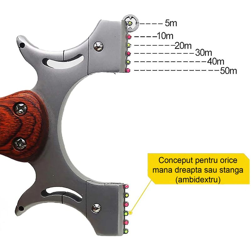 Sport si Outdoor - Camping - Cutite, bricege si accesorii - Cutite si bricege - Prastie cu laser IdeallStore®, Sling Queen, metalic, 11.5 cm, cu boloboc, maner lemn, maro, 200 bile 7 mm incluse - Infinity.ro