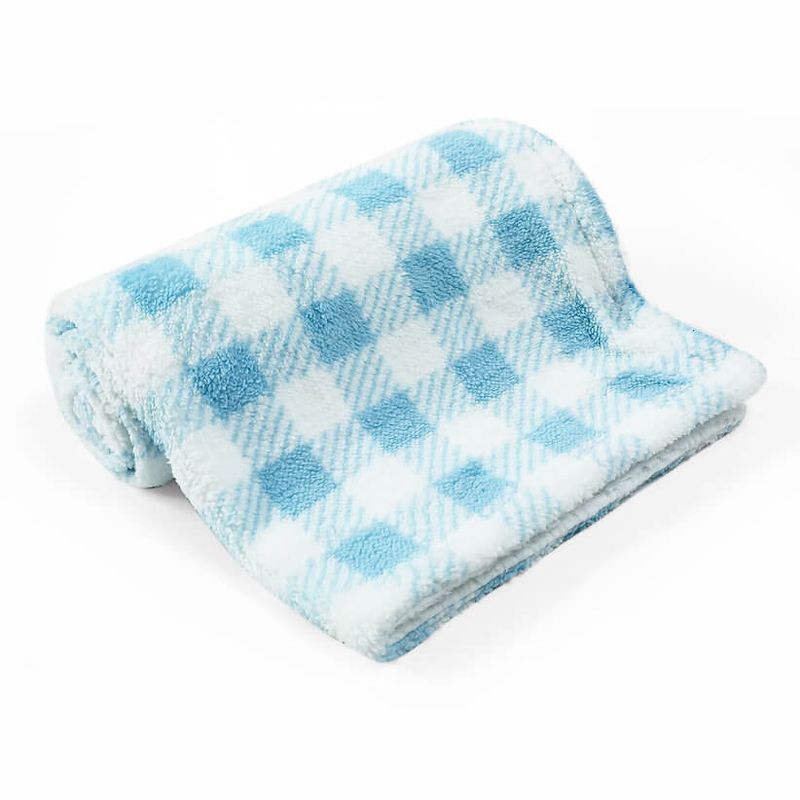 Casa si Gradina - Textile si covoare - Paturi si cuverturi - Paturici copii - Paturica pufoasa pentru bebelusi 76 x 102 cm - model carouri bleu - Infinity.ro