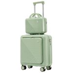 Sport si Outdoor - Articole de voiaj - Trolere - Set troler cu geanta cosmetice, Quasar & Co.®, compartiment laptop, cifru TSA, 4 roti, 48x42x25cm/22x29x15cm,ABS, fistic - Infinity.ro