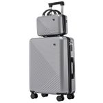 Sport si Outdoor - Articole de voiaj - Trolere - Set troler cabina cu geanta cosmetice, Quasar & Co.®, cifru TSA, 4 roti 360 grade, 55 x39x23cm/22x29x15 cm, ABS, gri - Infinity.ro