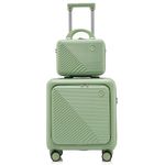 Sport si Outdoor - Articole de voiaj - Trolere - Set troler cu geanta cosmetice, Quasar & Co.®, compartiment laptop, cifru TSA, 4 roti, 48x42x25cm/22x29x15cm,ABS, fistic - Infinity.ro