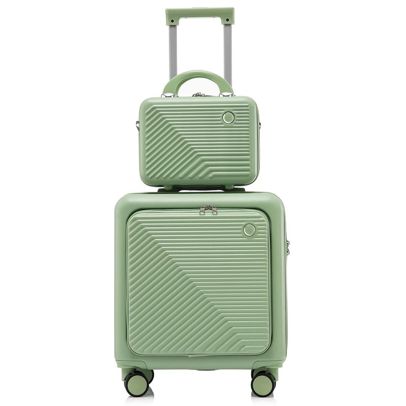 Sport si Outdoor - Articole de voiaj - Trolere - Set troler cu geanta cosmetice, Quasar & Co.®, compartiment laptop, cifru TSA, 4 roti, 48x42x25cm/22x29x15cm,ABS, fistic - Infinity.ro