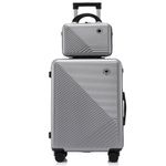 Sport si Outdoor - Articole de voiaj - Trolere - Set troler cabina cu geanta cosmetice, Quasar & Co.®, cifru TSA, 4 roti 360 grade, 55 x39x23cm/22x29x15 cm, ABS, gri - Infinity.ro
