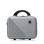 Sport si Outdoor - Articole de voiaj - Trolere - Set troler cabina cu geanta cosmetice, Quasar & Co.®, cifru TSA, 4 roti 360 grade, 55 x39x23cm/22x29x15 cm, ABS, gri - Infinity.ro
