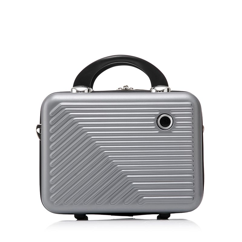 Sport si Outdoor - Articole de voiaj - Trolere - Set troler cabina cu geanta cosmetice, Quasar & Co.®, cifru TSA, 4 roti 360 grade, 55 x39x23cm/22x29x15 cm, ABS, gri - Infinity.ro