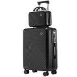 Sport si Outdoor - Articole de voiaj - Trolere - Set troler cabina cu geanta cosmetice, Quasar & Co.®, cifru TSA, 4 roti 360 grade, 55 x39x23cm/22x29x15 cm, ABS, negru - Infinity.ro