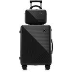 Sport si Outdoor - Articole de voiaj - Trolere - Set troler cabina cu geanta cosmetice, Quasar & Co.®, cifru TSA, 4 roti 360 grade, 55 x39x23cm/22x29x15 cm, ABS, negru - Infinity.ro