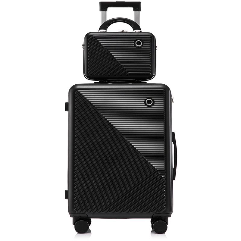 Sport si Outdoor - Articole de voiaj - Trolere - Set troler cabina cu geanta cosmetice, Quasar & Co.®, cifru TSA, 4 roti 360 grade, 55 x39x23cm/22x29x15 cm, ABS, negru - Infinity.ro