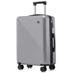 Sport si Outdoor - Articole de voiaj - Trolere - Set troler cabina cu geanta cosmetice, Quasar & Co.®, cifru TSA, 4 roti 360 grade, 55 x39x23cm/22x29x15 cm, ABS, gri - Infinity.ro