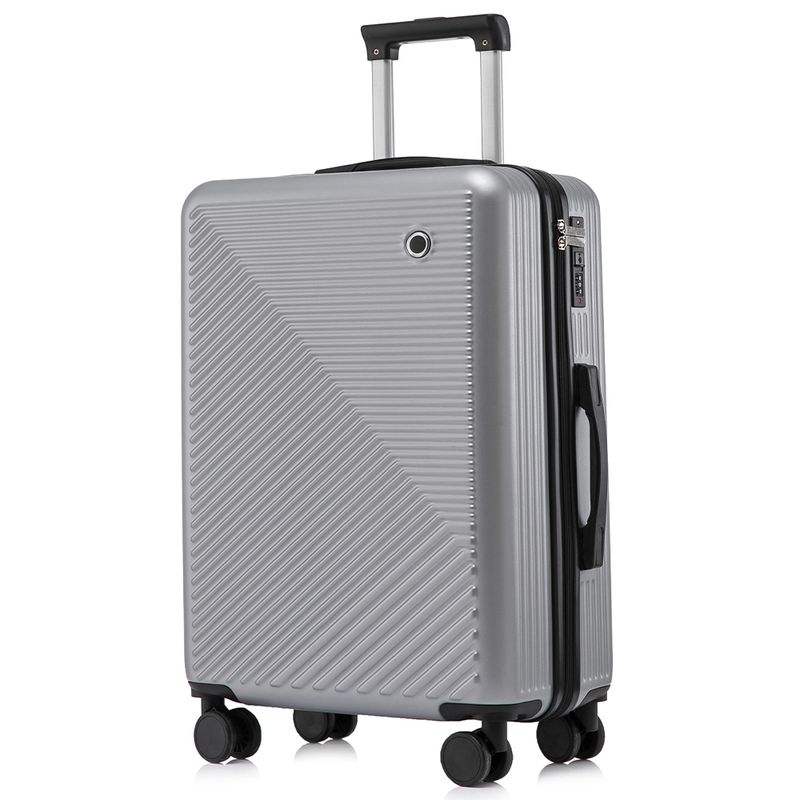 Sport si Outdoor - Articole de voiaj - Trolere - Set troler cabina cu geanta cosmetice, Quasar & Co.®, cifru TSA, 4 roti 360 grade, 55 x39x23cm/22x29x15 cm, ABS, gri - Infinity.ro