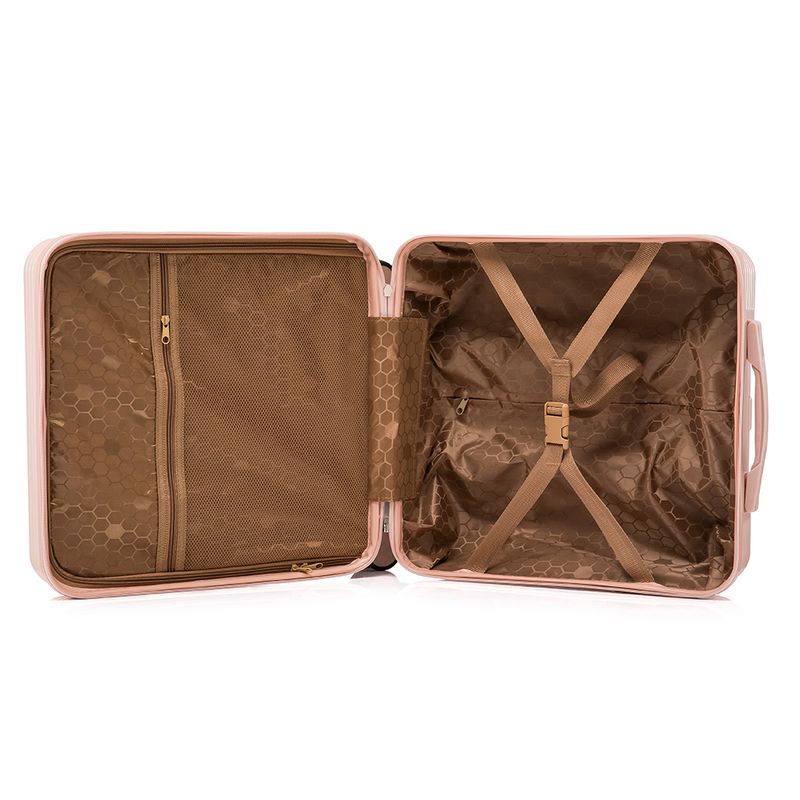 Sport si Outdoor - Articole de voiaj - Trolere - Set troler cu geanta cosmetice, Quasar & Co.®, compartiment laptop, cifru TSA, 4 roti, 48x42x25cm/22x29x15cm,ABS, fistic - Infinity.ro