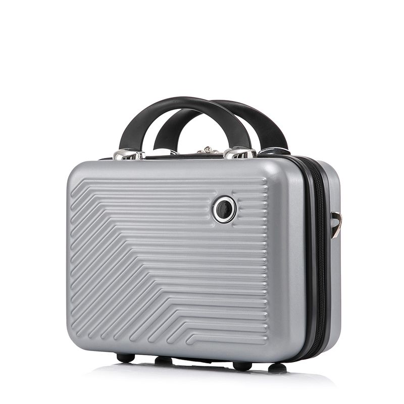 Sport si Outdoor - Articole de voiaj - Trolere - Set troler cabina cu geanta cosmetice, Quasar & Co.®, cifru TSA, 4 roti 360 grade, 55 x39x23cm/22x29x15 cm, ABS, gri - Infinity.ro