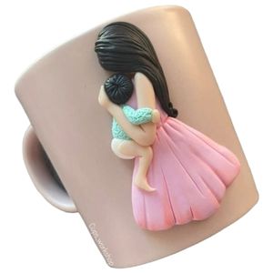 Cana personalizata cu lut polimeric Fimo "Mama si bebe", handmade