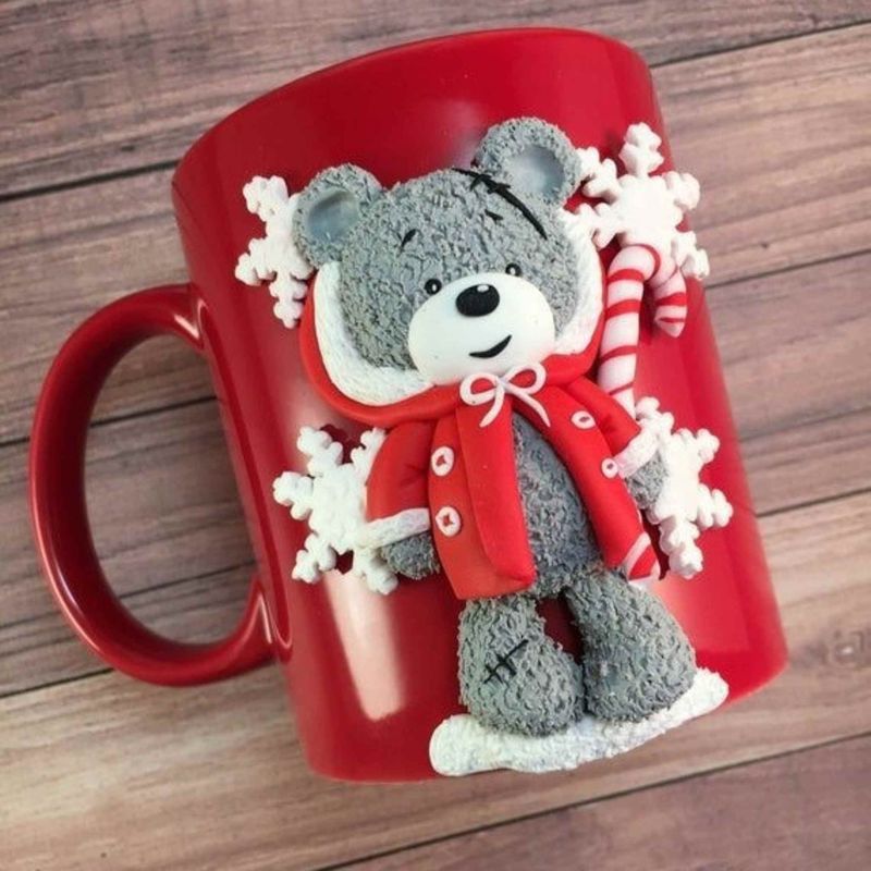 Casa si Gradina - Bucatarie si vesela - Cani si pahare - Cani si cesti - Cana de Craciun cu lut polimeric Fimo, "Ursulet de Craciun, handmade - Infinity.ro