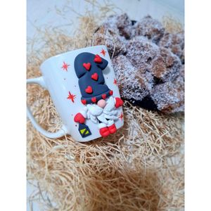 Cana de Craciun Fimo "Gnom cu felinar" modelat manual cu lut polimeric