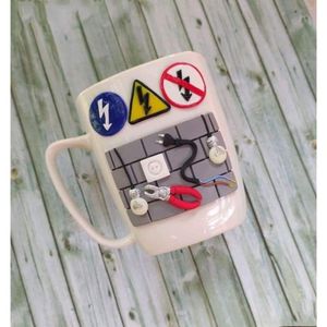 Cana personalizata cu lut polimeric Fimo, "Electrician", handmade