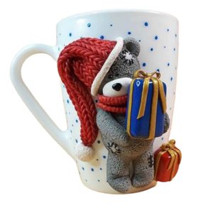 Cana de Craciun cu lut polimeric Fimo, handmade, "Ursulet"