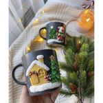 Casa si Gradina - Bucatarie si vesela - Cani si pahare - Cani si cesti - Cana de Craciun cu lut polimeric Fimo, "Casuta de Craciun", handmade - Infinity.ro