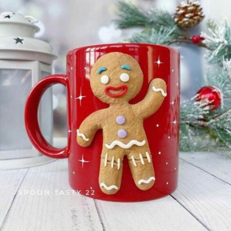 Casa si Gradina - Bucatarie si vesela - Cani si pahare - Cani si cesti - Cana de Craciun cu lut polimeric Fimo, "Prajiturica", handmade - Infinity.ro