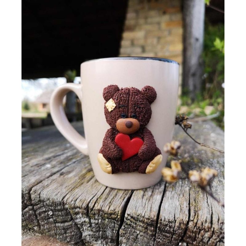 Casa si Gradina - Bucatarie si vesela - Cani si pahare - Cani si cesti - Cana personalizata cu lut polimerica Fimo, "Ursulet cu inimioara", handmade - Infinity.ro