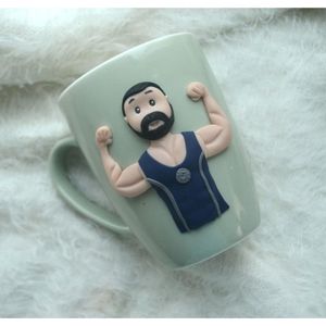 Cana personalizata cu lut polimerica Fimo, "Culturist", handmade